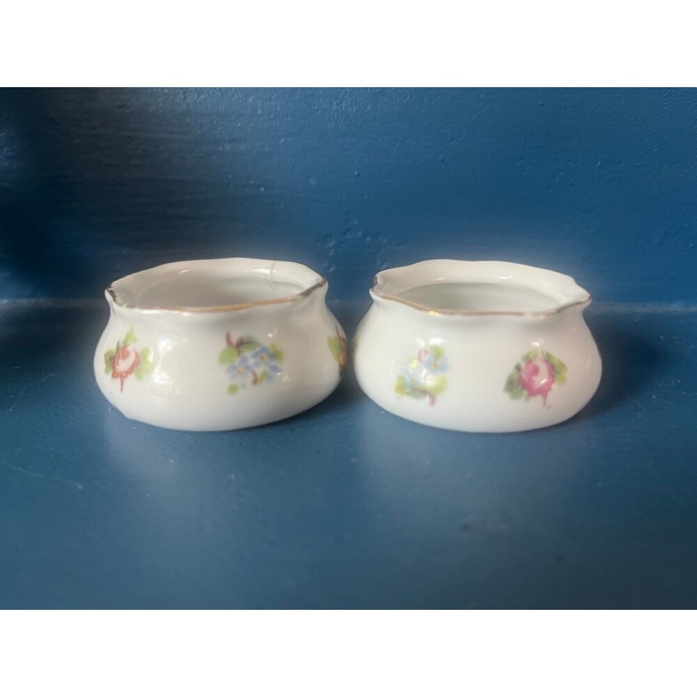 Pair of vintage O. & E.G. Royal Austria Floral Porcelain salt cellars